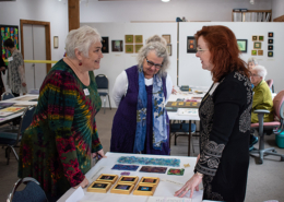 Christina Fairley Erickson discusses hand and machine Goldwork with Quilt & Fiber Art Museum Director Amy Green