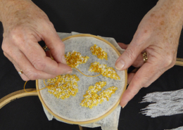 Artist in residence Barbara Fox demonstrated her forest floor handstitch techniques