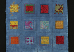 Sari Life – A Stitch in Time – indigo dyed khadi cloth and sari silk pieces – hand stitched ©Marie Plakos